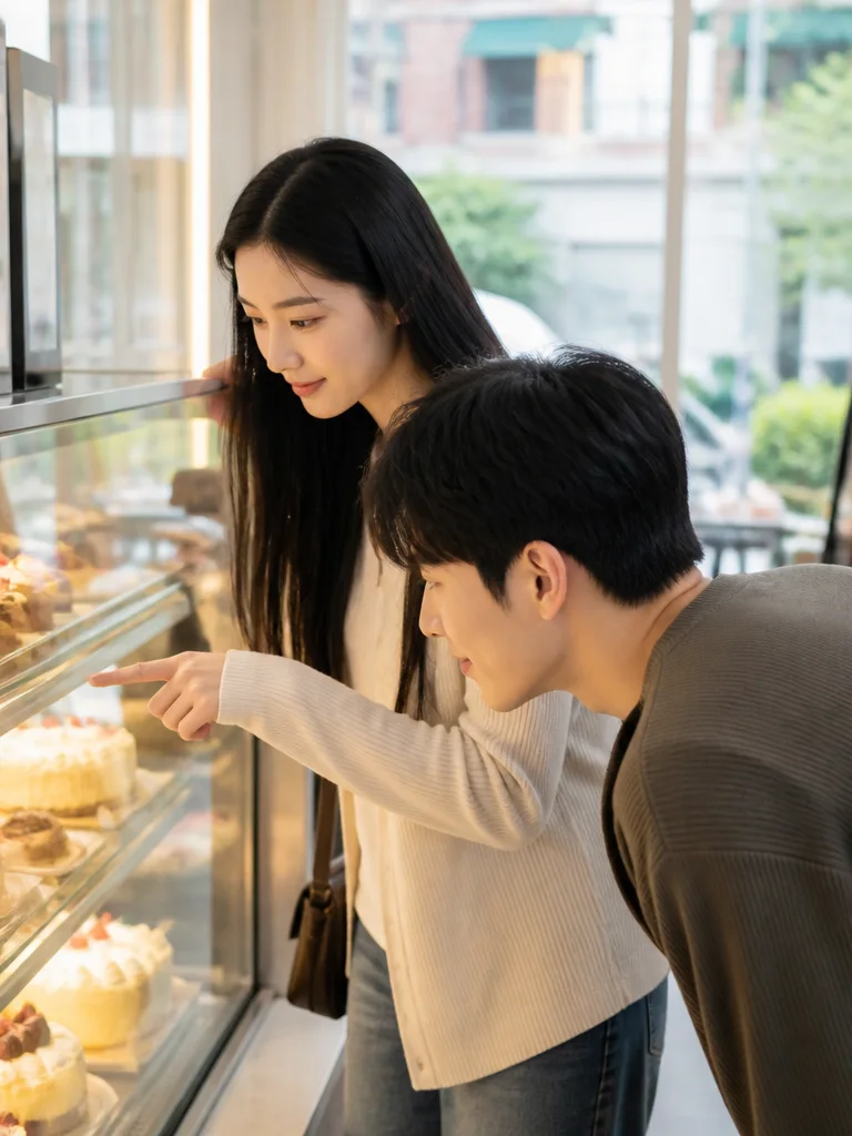 빵집 진열장 앞에서