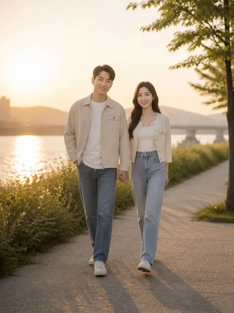 해 질 무렵의 강변 산책