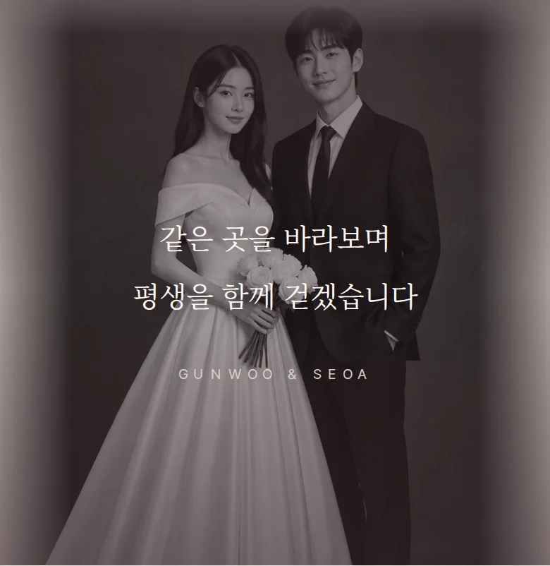 디보션 모바일 청첩장 디자인 문구 띠 화면