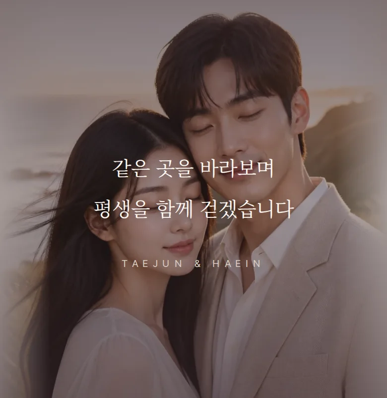 그랑 모바일 청첩장 디자인 문구 띠 화면
