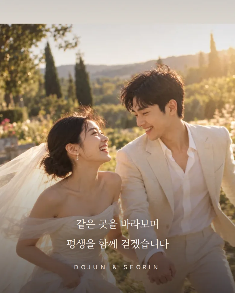 베일 모바일 청첩장 디자인 문구 띠 화면
